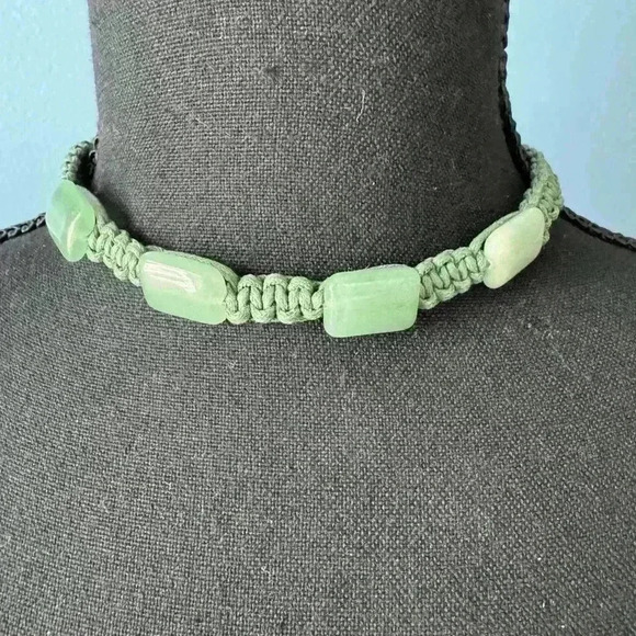 NWT Free People Sweet Caroline Choker ~ Green Cord and Natural Stone - Picture 1 of 5
